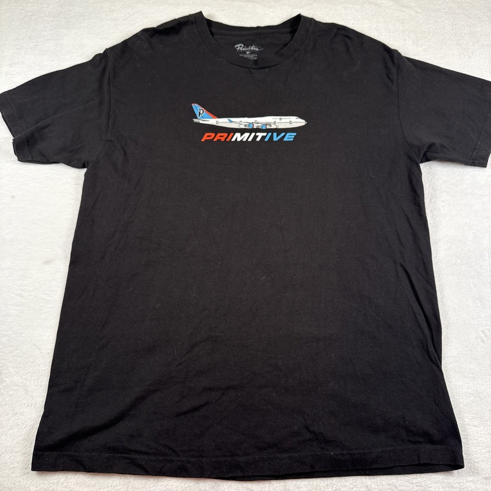Primitive 747 Airplane T-Shirt Large Black Skate Streetwear Graphic Tee